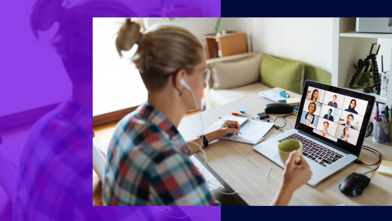 portrait of modern woman at home teleconferencing with colleagues