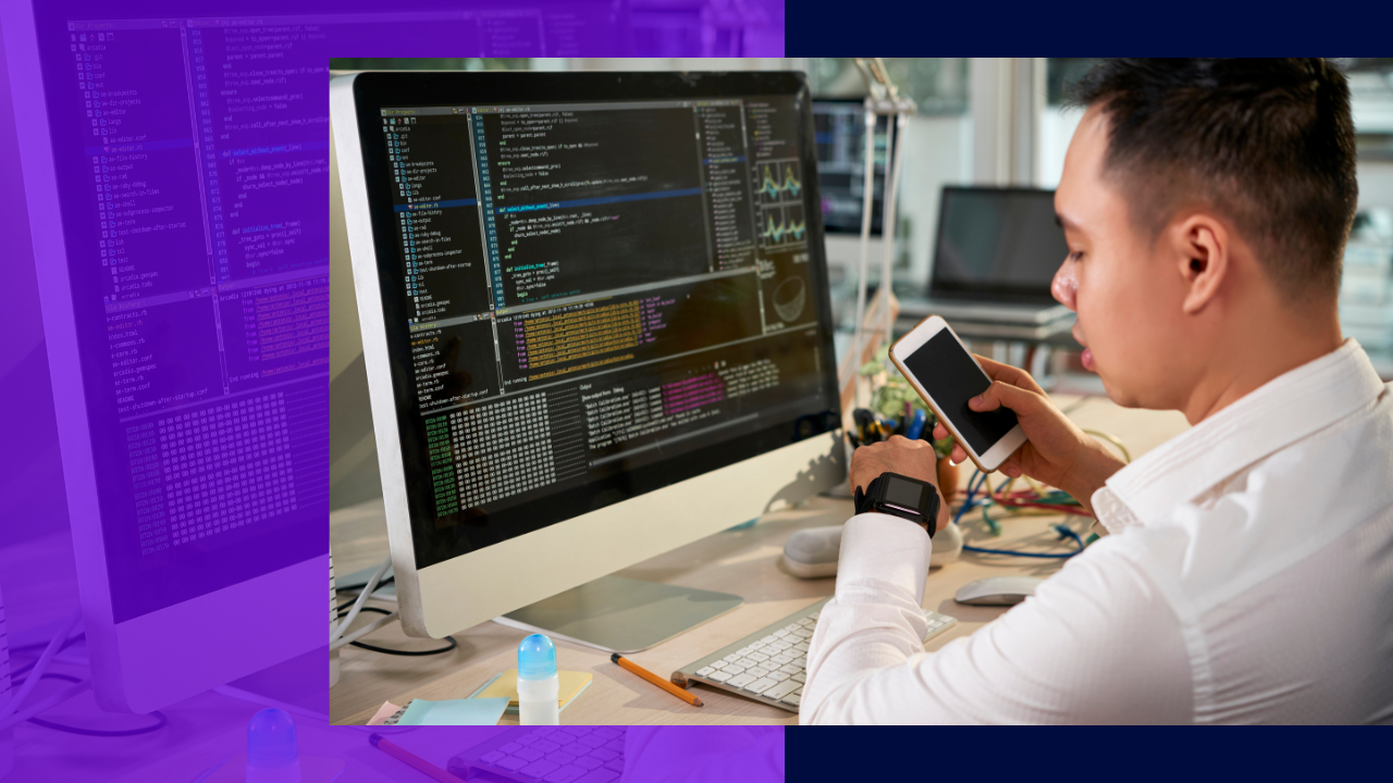 software developer testing how the application he created is working on smartwatch and smartphone