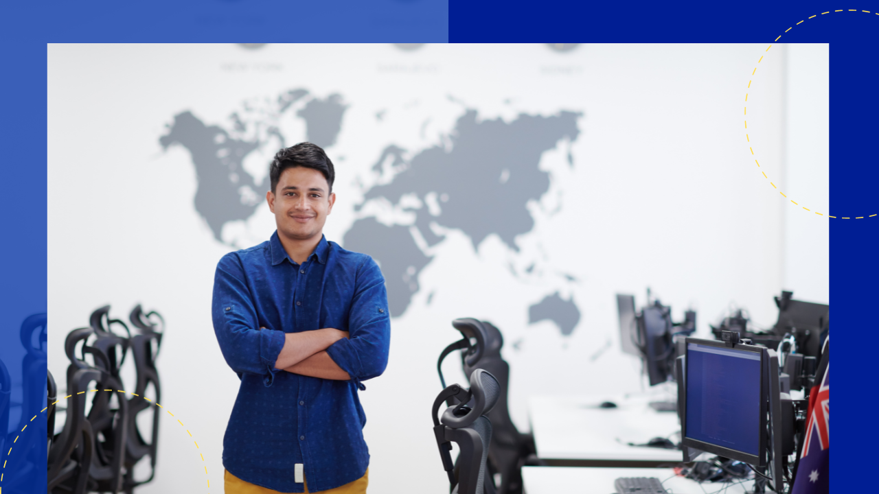 portrair of casual asian indian business men leader standing confidence at co-working space